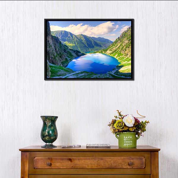 Beautiful Lake In Mountains Canvas Wall Art-1 Piece-Floating Frame-24" x 16"-Tiaracle