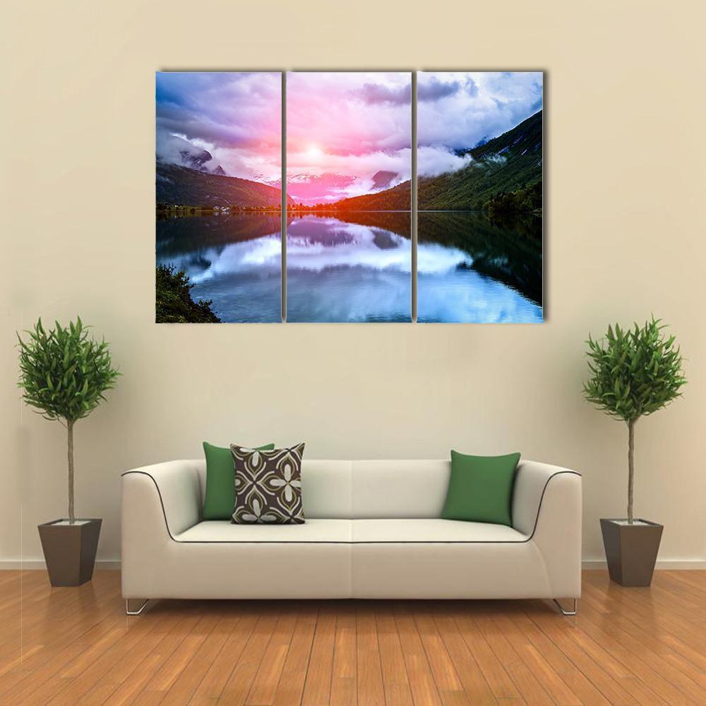Beautiful Lake In Norway Canvas Wall Art-3 Horizontal-Gallery Wrap-37" x 24"-Tiaracle