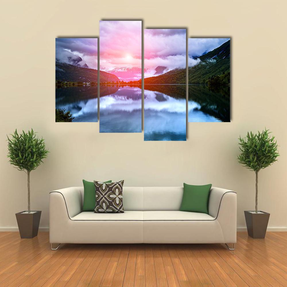 Beautiful Lake In Norway Canvas Wall Art-4 Pop-Gallery Wrap-50" x 32"-Tiaracle