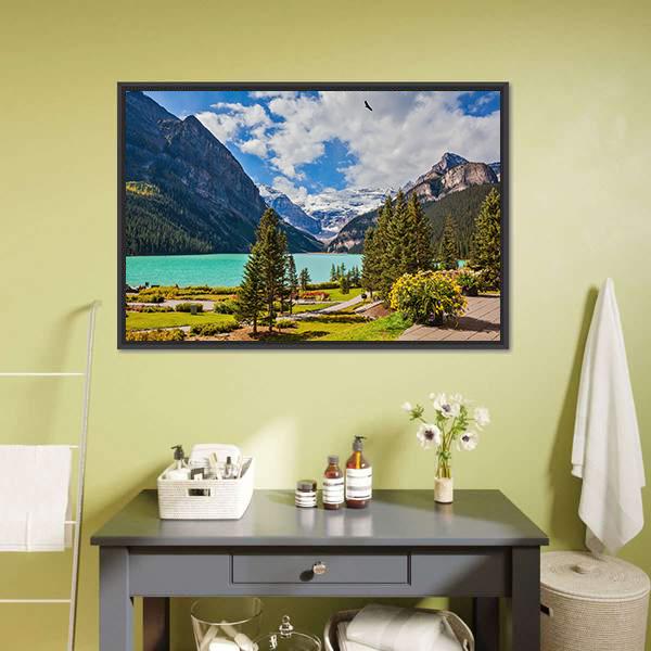 Beautiful Lake Louise Canvas Wall Art-1 Piece-Floating Frame-24" x 16"-Tiaracle