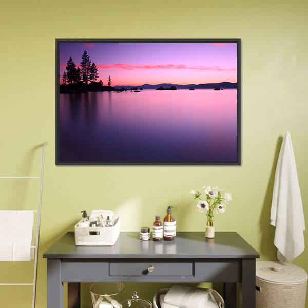 Beautiful Lake Tahoe After Sunset Canvas Wall Art-1 Piece-Floating Frame-24" x 16"-Tiaracle