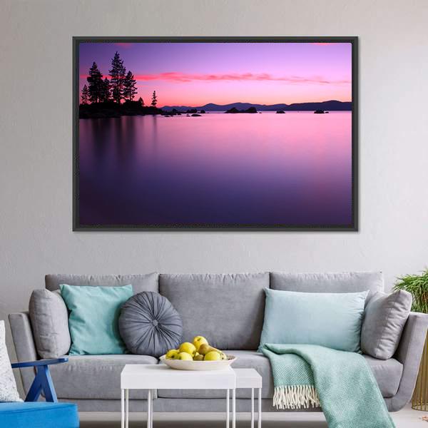 Beautiful Lake Tahoe After Sunset Canvas Wall Art-3 Horizontal-Gallery Wrap-25" x 16"-Tiaracle