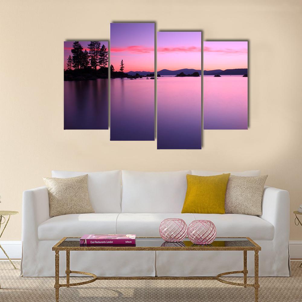 Beautiful Lake Tahoe After Sunset Canvas Wall Art-4 Pop-Gallery Wrap-50" x 32"-Tiaracle