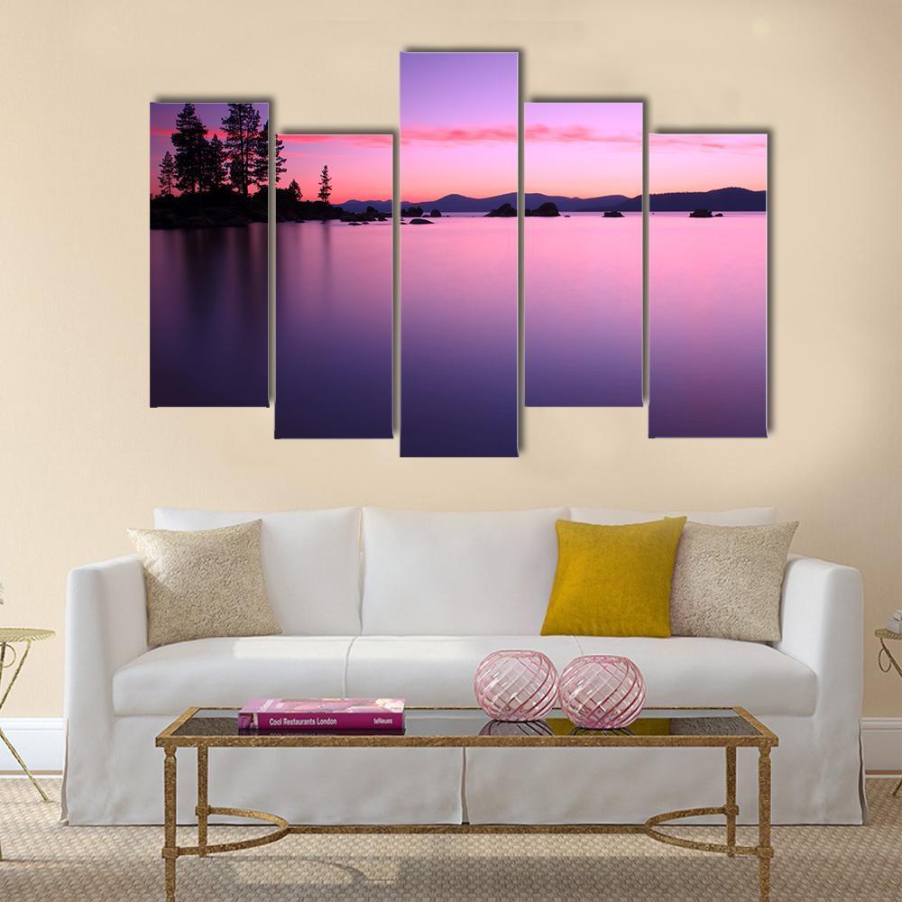 Beautiful Lake Tahoe After Sunset Canvas Wall Art-5 Pop-Gallery Wrap-47" x 32"-Tiaracle