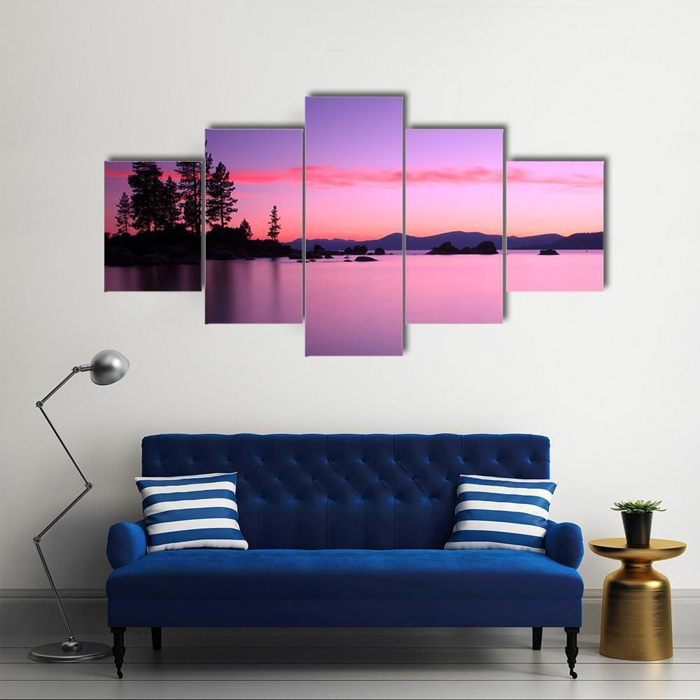 Beautiful Lake Tahoe After Sunset Canvas Wall Art-5 Star-Gallery Wrap-62" x 32"-Tiaracle