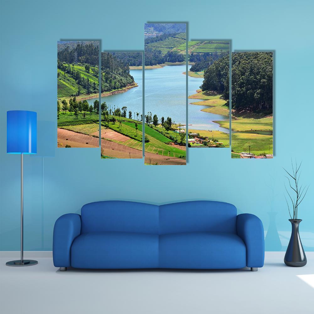 Beautiful Lake View Canvas Wall Art-5 Pop-Gallery Wrap-47" x 32"-Tiaracle
