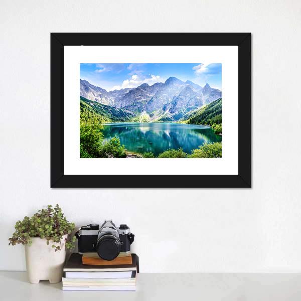 Beautiful Lake With Mountain Canvas Wall Art-1 Piece-Framed Print-20" x 16"-Tiaracle