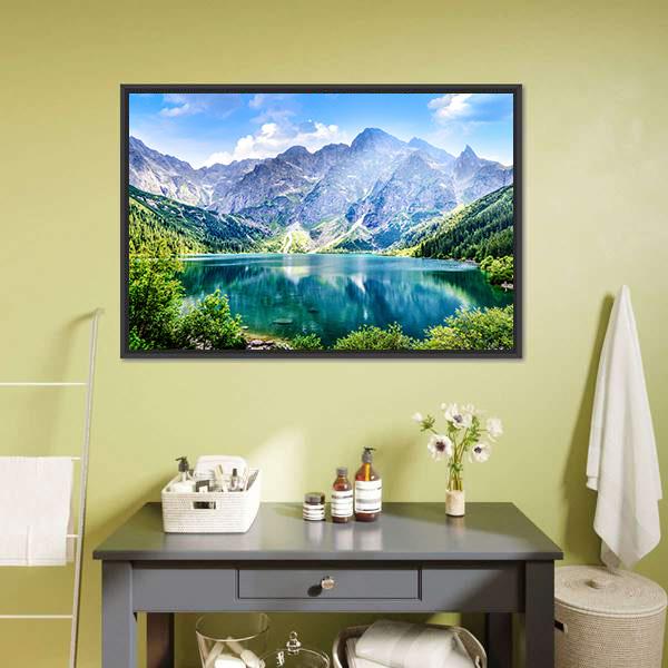 Beautiful Lake With Mountain Canvas Wall Art-1 Piece-Floating Frame-24" x 16"-Tiaracle