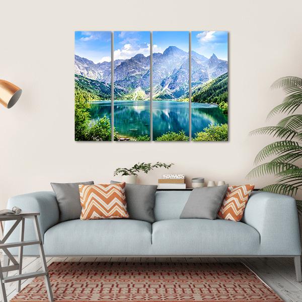 Beautiful Lake With Mountain Canvas Wall Art-4 Horizontal-Gallery Wrap-34" x 24"-Tiaracle