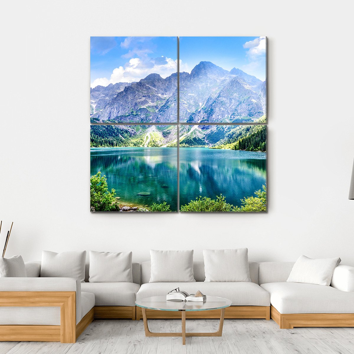 Beautiful Lake With Mountain Canvas Wall Art-4 Square-Gallery Wrap-17" x 17"-Tiaracle