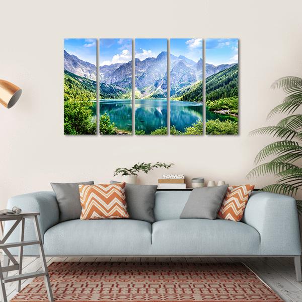 Beautiful Lake With Mountain Canvas Wall Art-5 Horizontal-Gallery Wrap-22" x 12"-Tiaracle