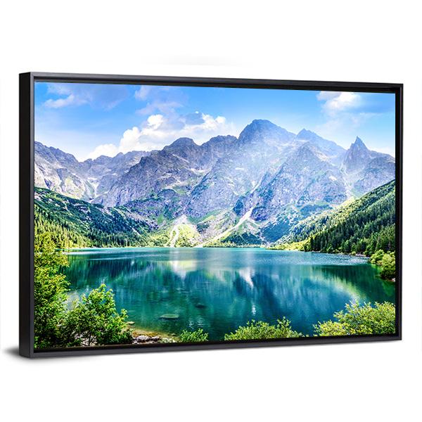 Beautiful Lake With Mountain Canvas Wall Art-3 Horizontal-Gallery Wrap-25" x 16"-Tiaracle