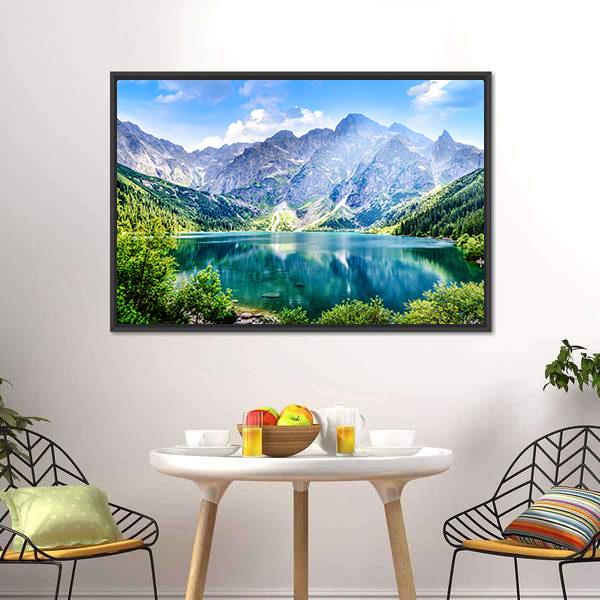 Beautiful Lake With Mountain Canvas Wall Art-3 Horizontal-Gallery Wrap-25" x 16"-Tiaracle