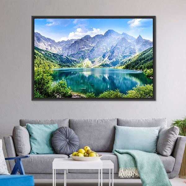 Beautiful Lake With Mountain Canvas Wall Art-3 Horizontal-Gallery Wrap-25" x 16"-Tiaracle