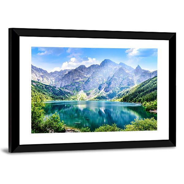 Beautiful Lake With Mountain Canvas Wall Art-3 Horizontal-Gallery Wrap-25" x 16"-Tiaracle
