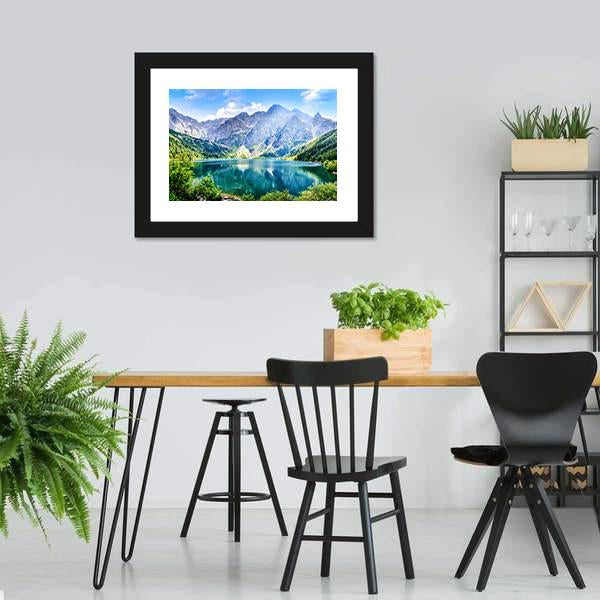 Beautiful Lake With Mountain Canvas Wall Art-3 Horizontal-Gallery Wrap-25" x 16"-Tiaracle