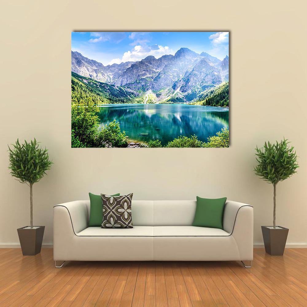 Beautiful Lake With Mountain Canvas Wall Art-4 Pop-Gallery Wrap-50" x 32"-Tiaracle