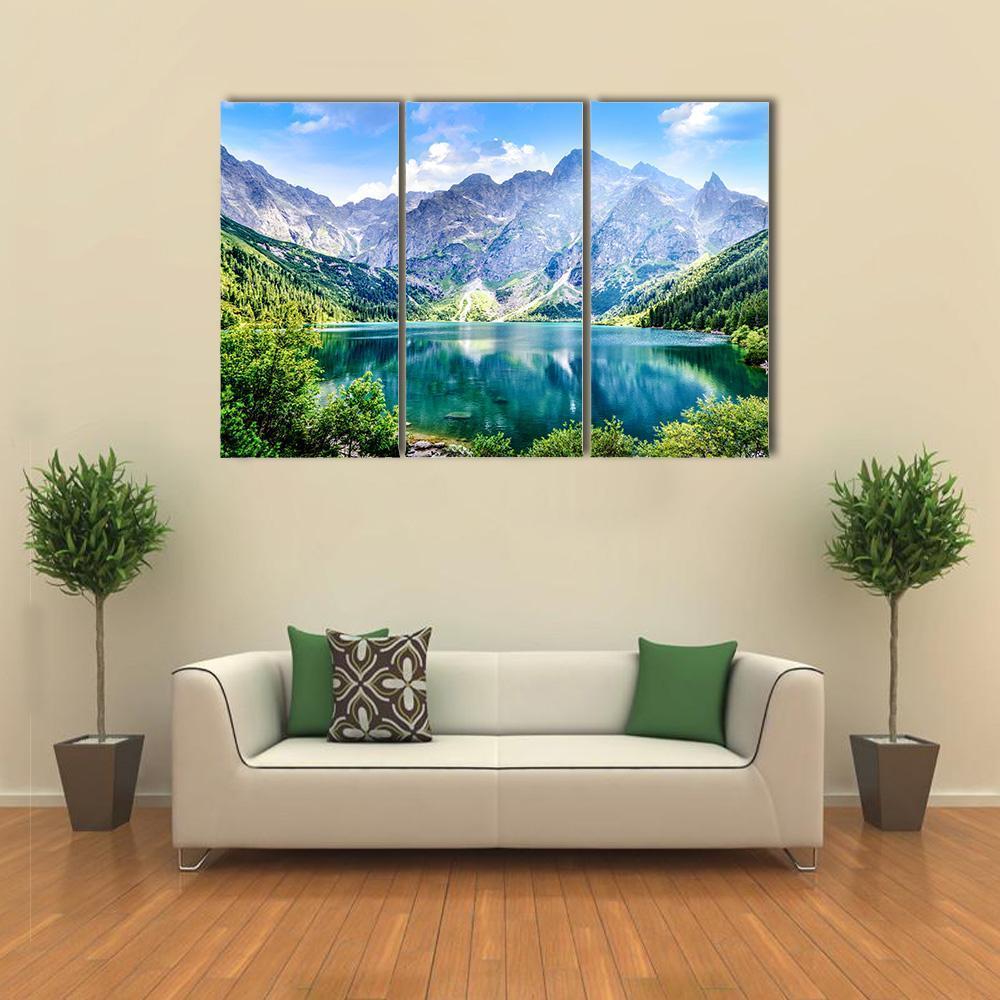 Beautiful Lake With Mountain Canvas Wall Art-3 Horizontal-Gallery Wrap-37" x 24"-Tiaracle