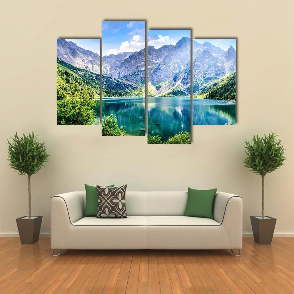 Beautiful Lake With Mountain Canvas Wall Art-4 Pop-Gallery Wrap-50" x 32"-Tiaracle