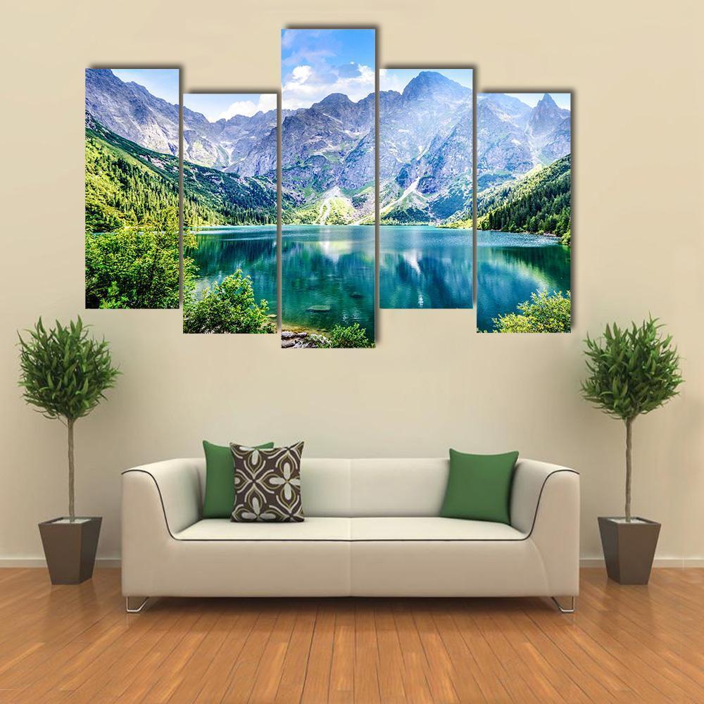 Beautiful Lake With Mountain Canvas Wall Art-5 Pop-Gallery Wrap-47" x 32"-Tiaracle
