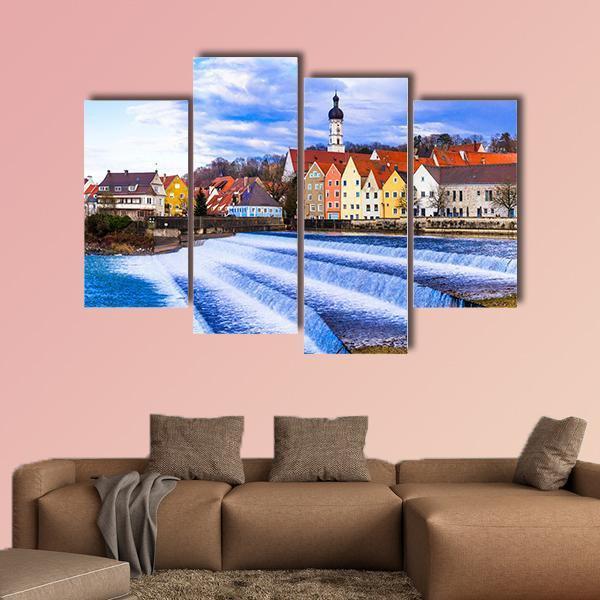 Landsberg Am Lech Village Canvas Wall Art-4 Pop-Gallery Wrap-50" x 32"-Tiaracle