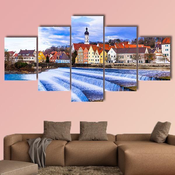 Landsberg Am Lech Village Canvas Wall Art-4 Pop-Gallery Wrap-50" x 32"-Tiaracle