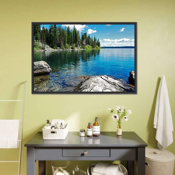 Beautiful Landscape With Lake Canvas Wall Art-1 Piece-Floating Frame-24" x 16"-Tiaracle