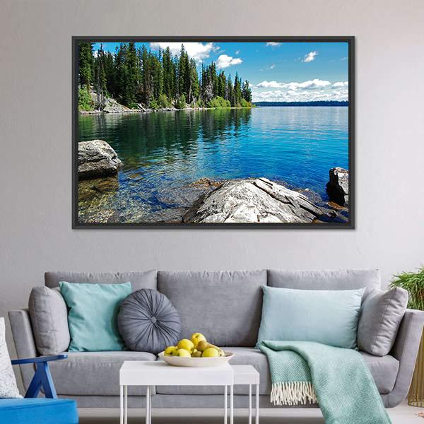 Beautiful Landscape With Lake Canvas Wall Art-3 Horizontal-Gallery Wrap-25" x 16"-Tiaracle