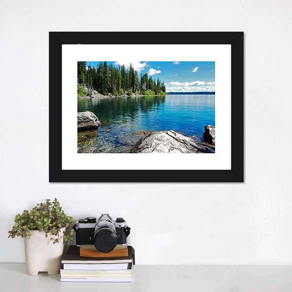 Beautiful Landscape With Lake Canvas Wall Art-1 Piece-Framed Print-20" x 16"-Tiaracle