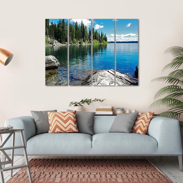 Beautiful Landscape With Lake Canvas Wall Art-4 Horizontal-Gallery Wrap-34" x 24"-Tiaracle