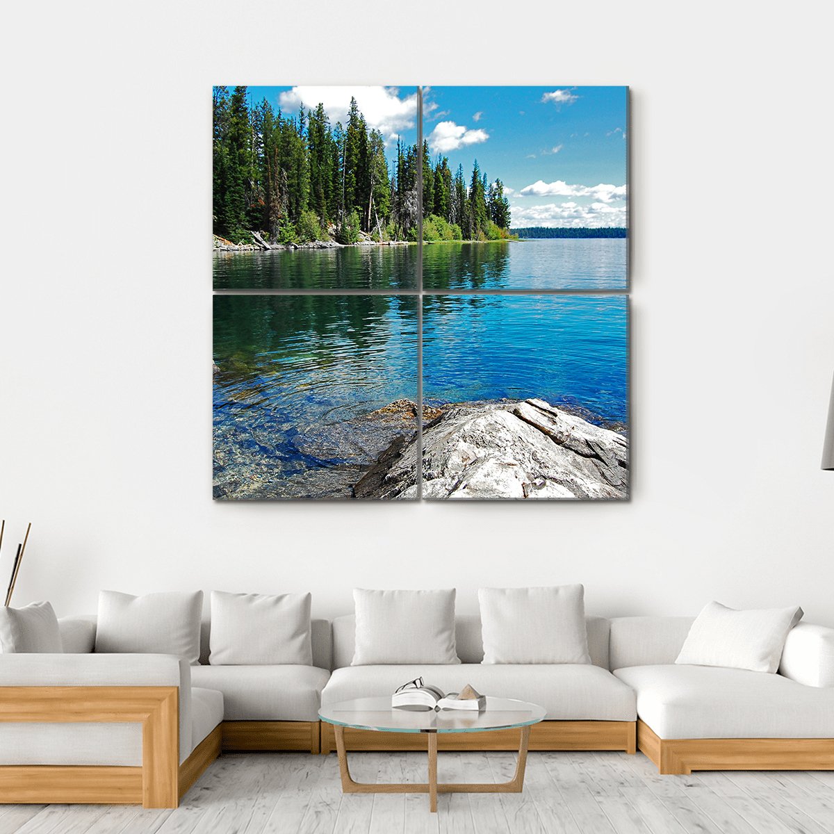 Beautiful Landscape With Lake Canvas Wall Art-4 Square-Gallery Wrap-17" x 17"-Tiaracle