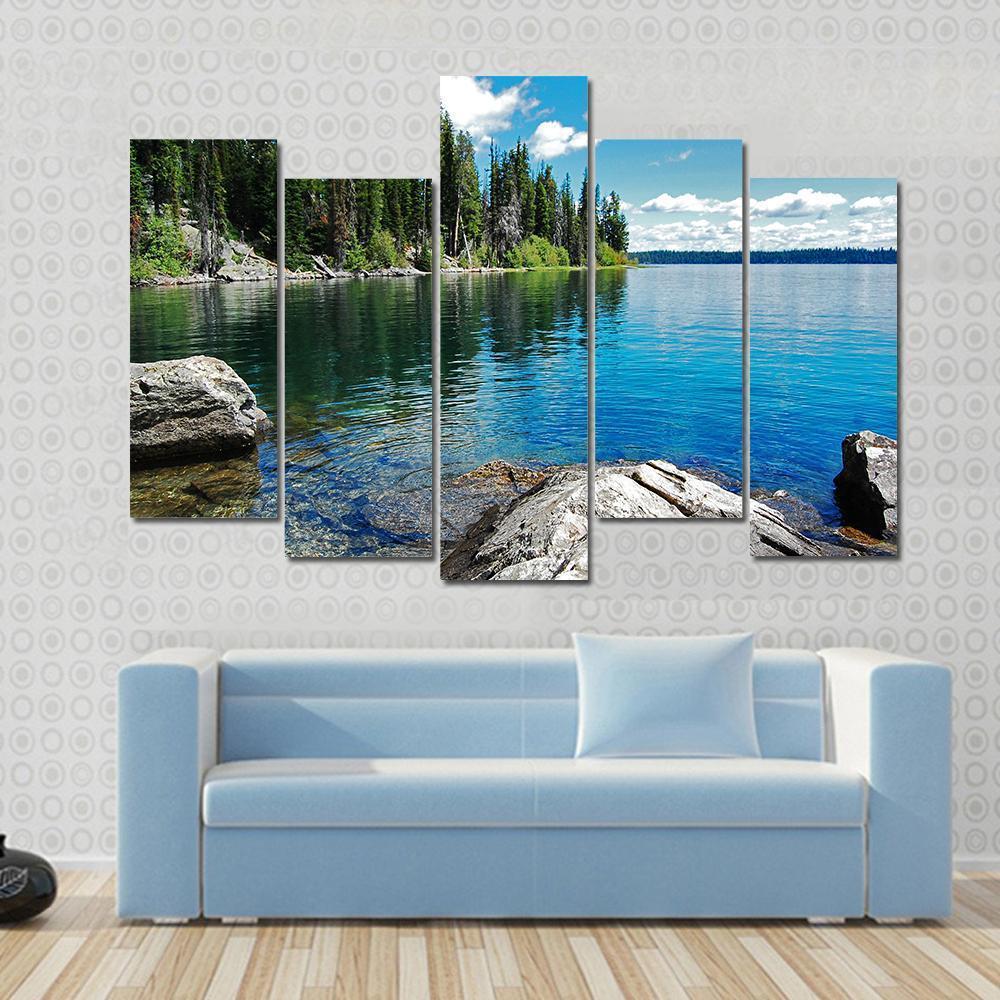 Beautiful Landscape With Lake Canvas Wall Art-5 Pop-Gallery Wrap-47" x 32"-Tiaracle