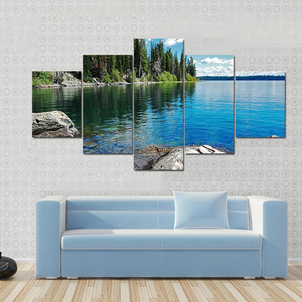 Beautiful Landscape With Lake Canvas Wall Art-5 Star-Gallery Wrap-62" x 32"-Tiaracle