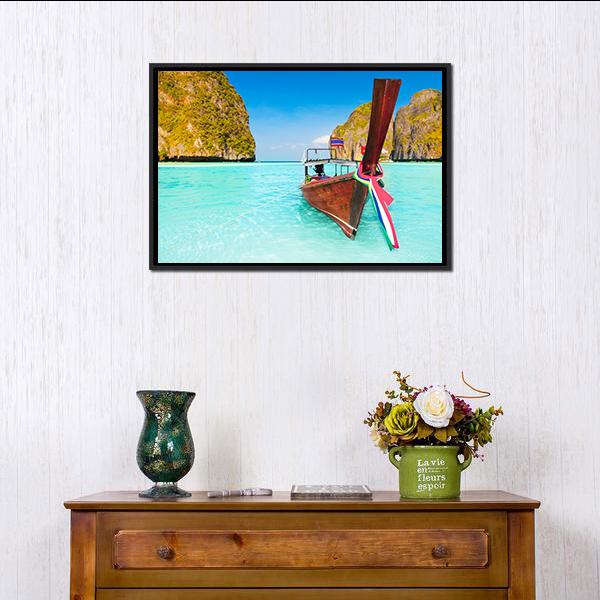 Beautiful Maya Bay Canvas Wall Art-1 Piece-Floating Frame-24" x 16"-Tiaracle