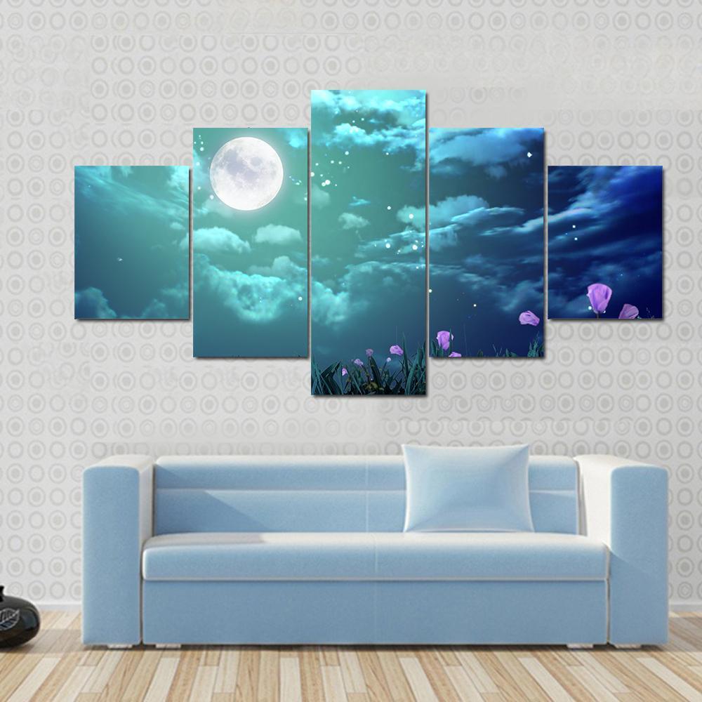 Beautiful Moon At Night Canvas Wall Art-4 Pop-Gallery Wrap-50" x 32"-Tiaracle