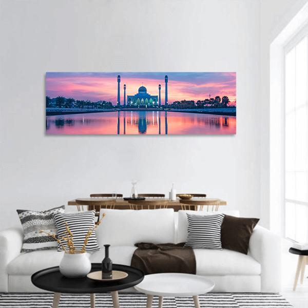 Reflection Of Mosque In Lake Panoramic Canvas Wall Art-1 Piece-36" x 12"-Tiaracle