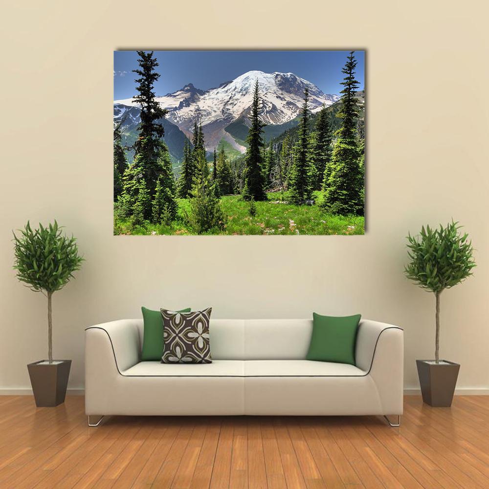 Mt Rainier & Pine Trees Canvas Wall Art - Tiaracle