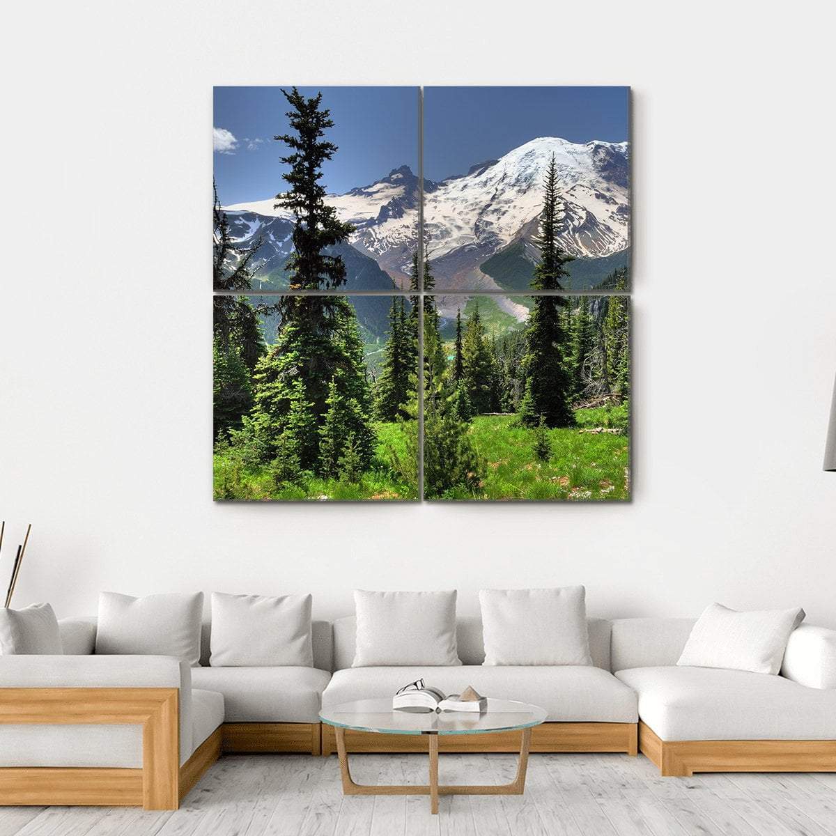 Mt Rainier & Pine Trees Canvas Wall Art-4 Square-Gallery Wrap-17" x 17"-Tiaracle