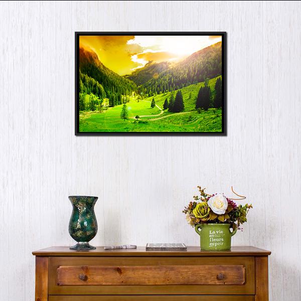 Beautiful Mountain Landscape Canvas Wall Art-1 Piece-Floating Frame-24" x 16"-Tiaracle