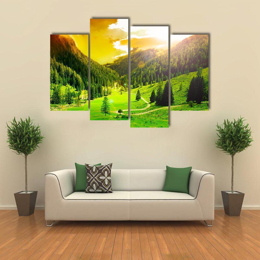 Beautiful Mountain Landscape Canvas Wall Art-4 Pop-Gallery Wrap-50" x 32"-Tiaracle