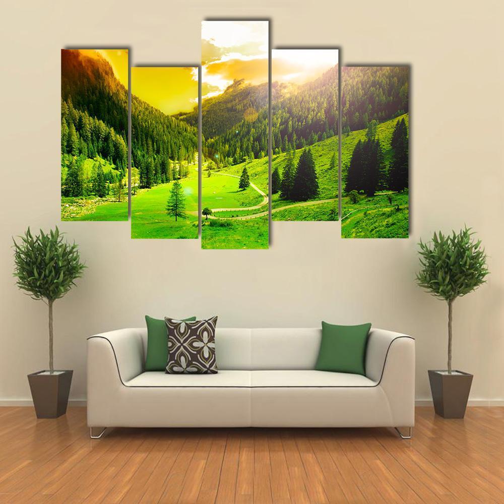Beautiful Mountain Landscape Canvas Wall Art-5 Pop-Gallery Wrap-47" x 32"-Tiaracle