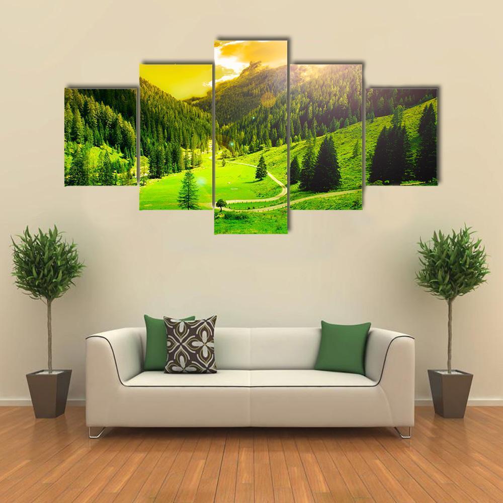 Beautiful Mountain Landscape Canvas Wall Art-5 Star-Gallery Wrap-62" x 32"-Tiaracle