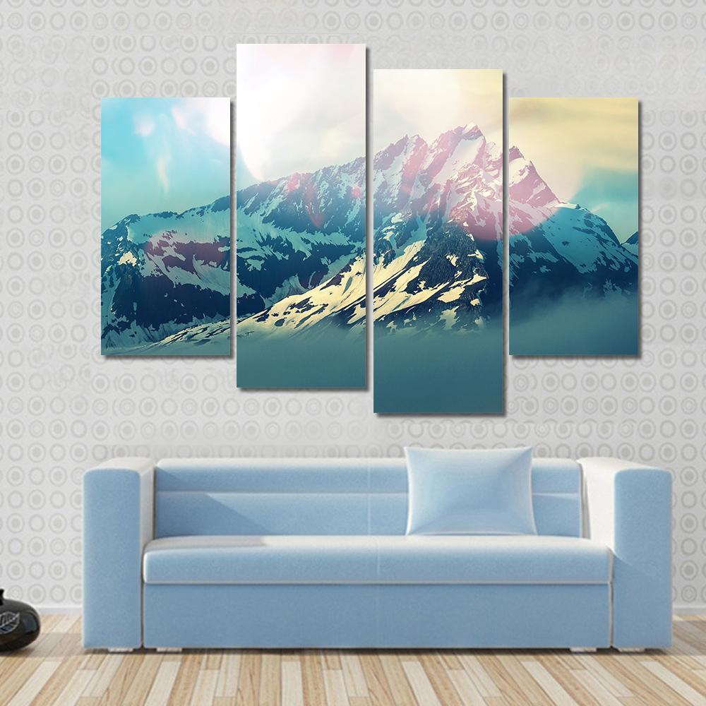 Beautiful Mountain Peak Canvas Wall Art-4 Pop-Gallery Wrap-50" x 32"-Tiaracle