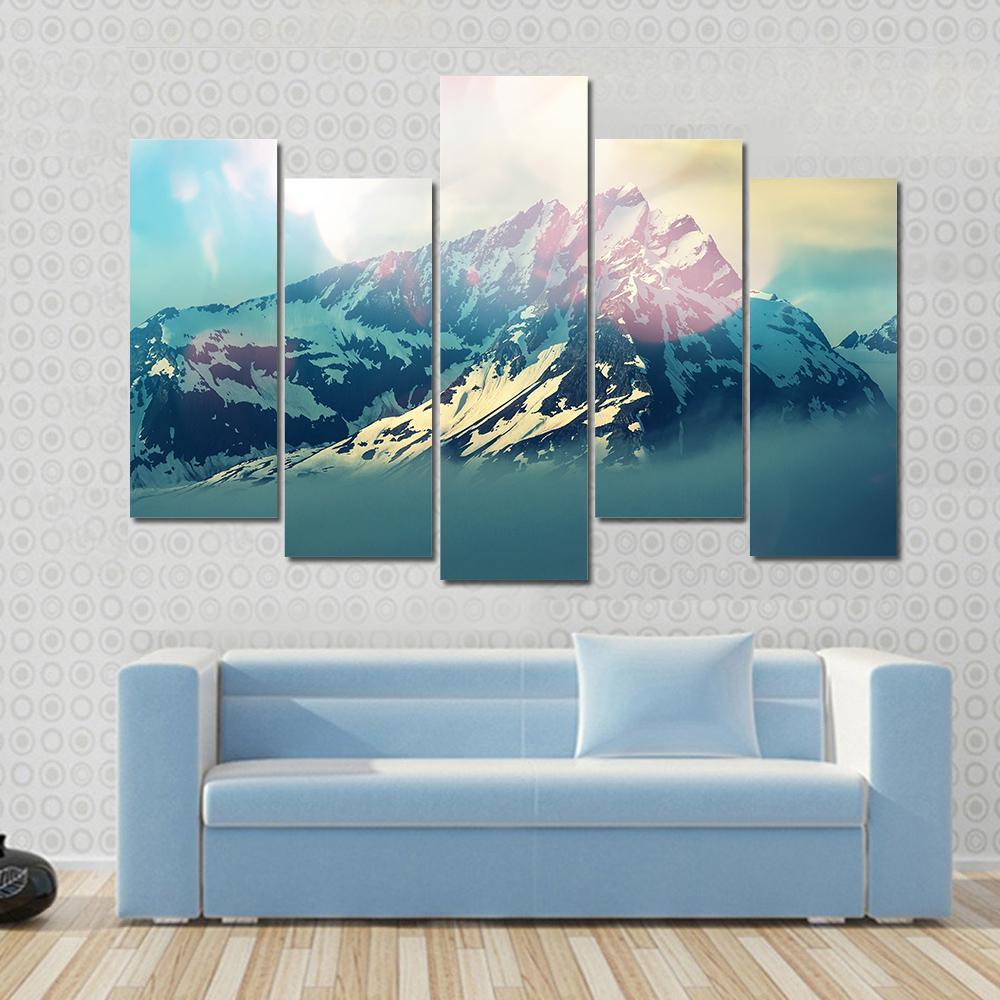 Beautiful Mountain Peak Canvas Wall Art-5 Pop-Gallery Wrap-47" x 32"-Tiaracle