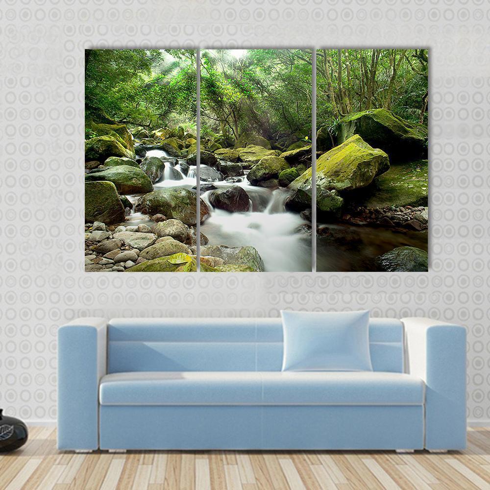 Beautiful Mountain River Canvas Wall Art-3 Horizontal-Gallery Wrap-37" x 24"-Tiaracle