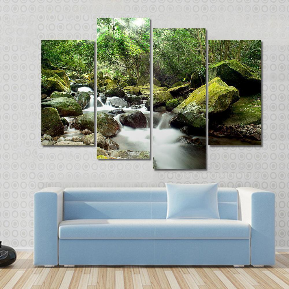 Beautiful Mountain River Canvas Wall Art-4 Pop-Gallery Wrap-50" x 32"-Tiaracle