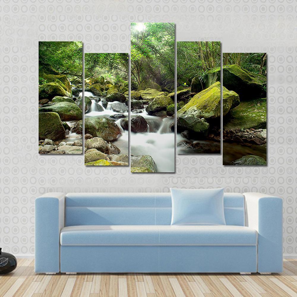 Beautiful Mountain River Canvas Wall Art-5 Pop-Gallery Wrap-47" x 32"-Tiaracle
