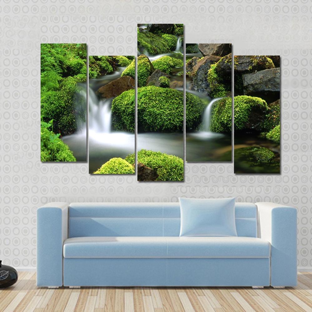 Beautiful Mountain Stream Canvas Wall Art-5 Pop-Gallery Wrap-47" x 32"-Tiaracle