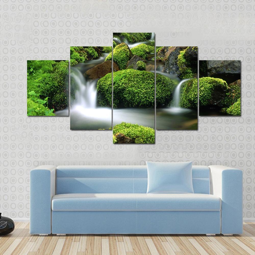 Beautiful Mountain Stream Canvas Wall Art-5 Star-Gallery Wrap-62" x 32"-Tiaracle