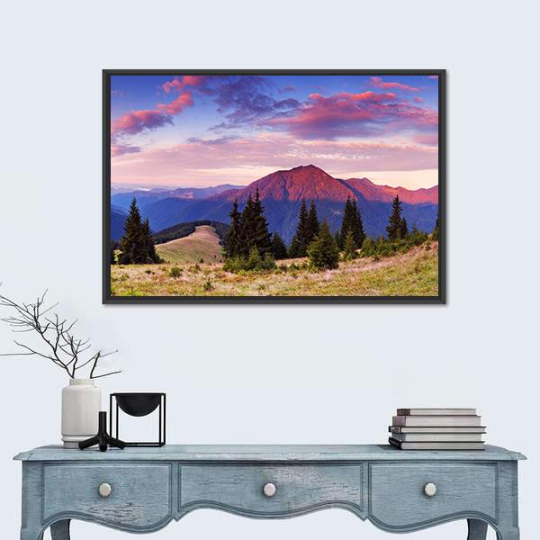 Beautiful Mountain Valley Canvas Wall Art-1 Piece-Floating Frame-24" x 16"-Tiaracle